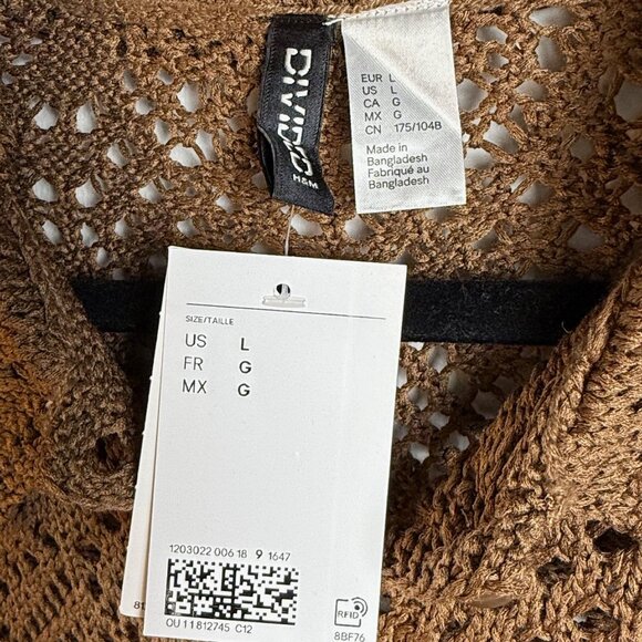 Brown Crochet Short Sleeve Button Front Cardigan (L) NWT - Picture 7 of 8